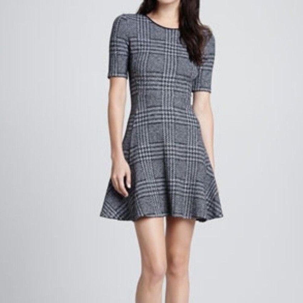 Theory Womens Black Gray Plaid Nikay Fit Flare Dress 12 NWT $325 Formal Career